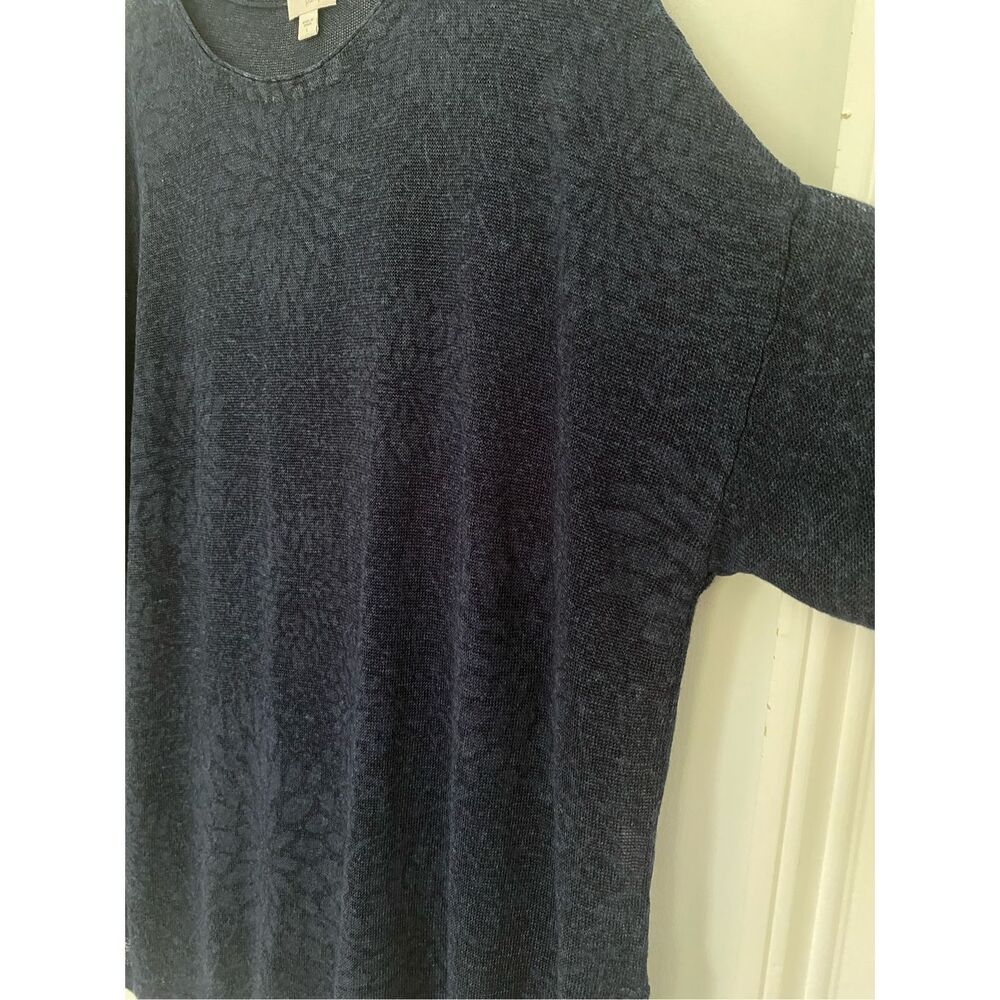 J. Jill Pure Jill Linen Blend Short Dropped sleeve Floral Navy Knit Sz L - Picture 4 of 6